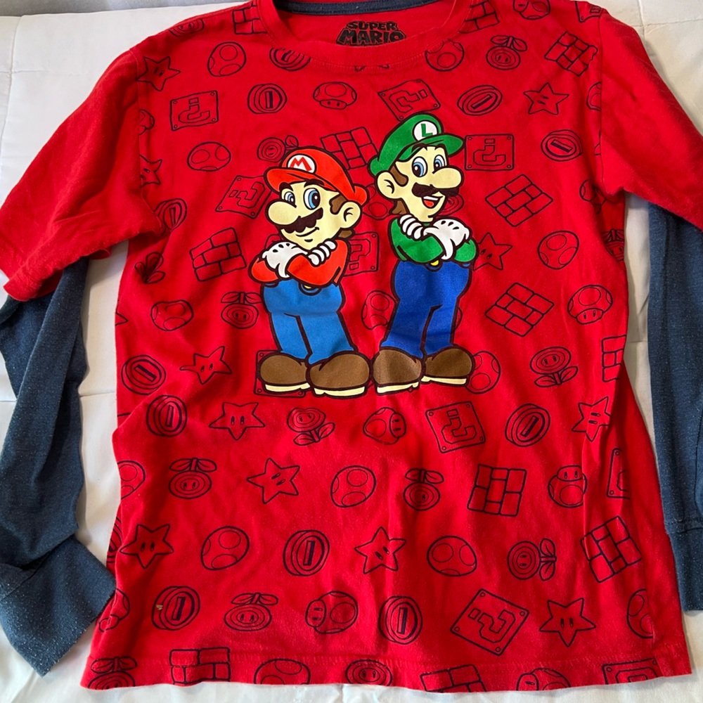 Nintendo Super Mario And Luigi Cotton Boys Red & Blue Long Sleeve Tee
